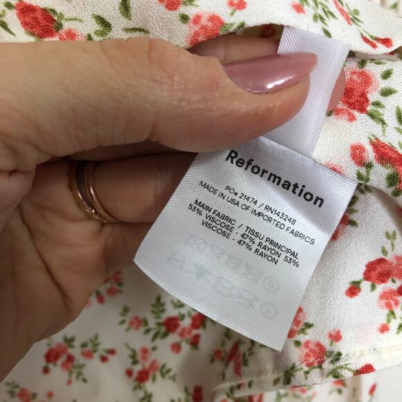 Reformation Cera Top White Red Floral Long Sleeve Button Front Sweetheart Neck 8 - Picture 8 of 13